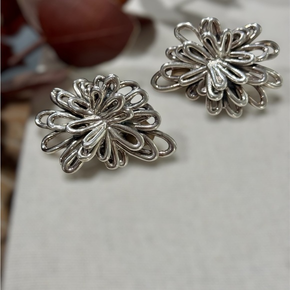 Israel Sterling Silver Floral Clip-on Earrings